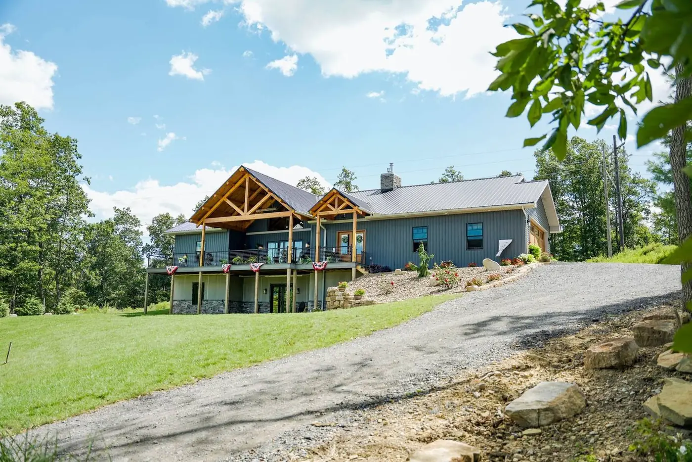 The Susquehanna custom hybrid home with rustic timber framing near Millerstown, PA