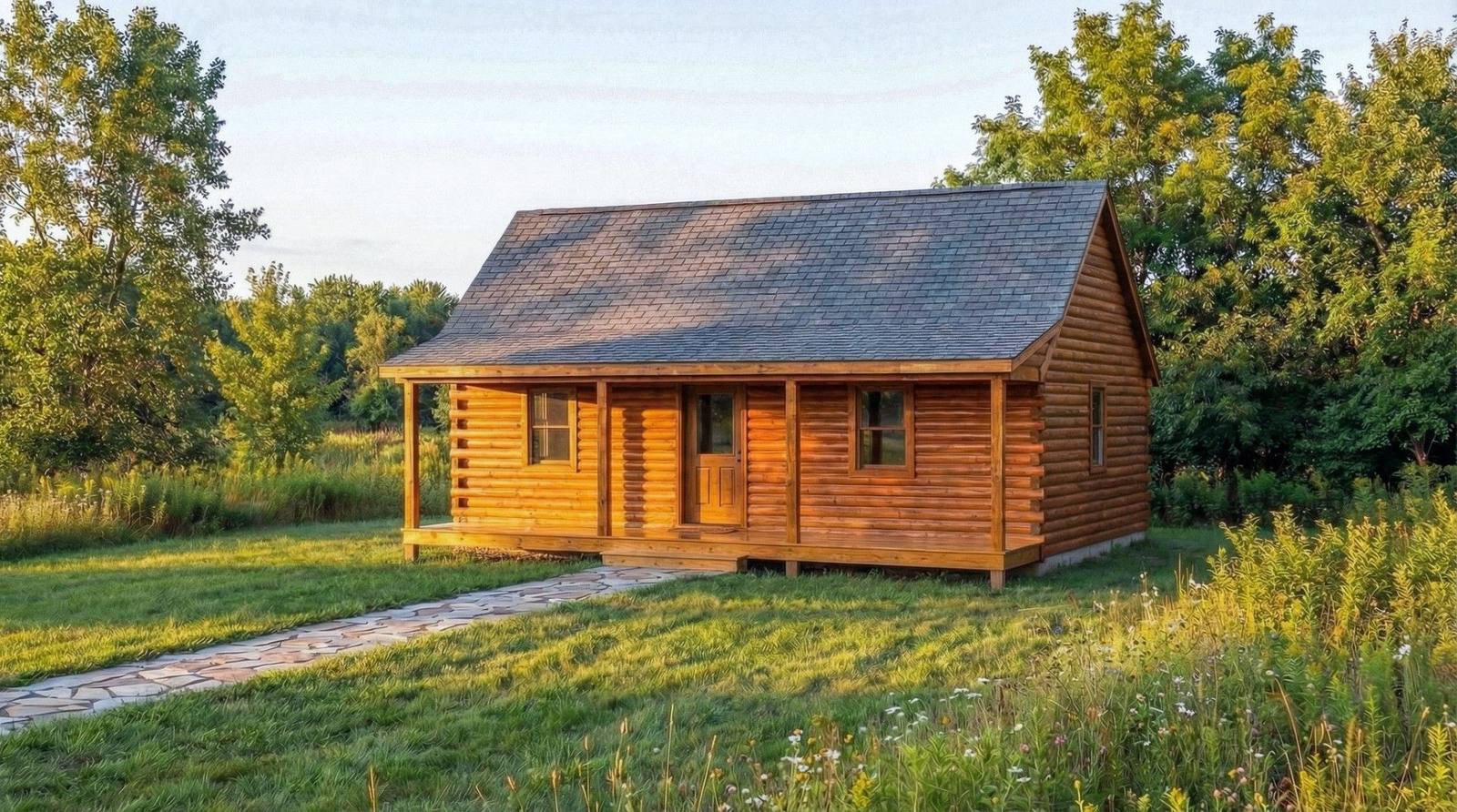 20x30 recreational log cabin kit built with 5x6 D-logs